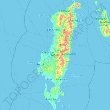 Mapa topográfico Tablas Island, altitude, relevo