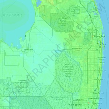 Mapa topográfico Palm Beach County, altitude, relevo