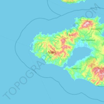 Mapa topográfico Λέσβος, altitude, relevo