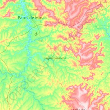 Mapa topográfico Lagoa Formosa, altitude, relevo