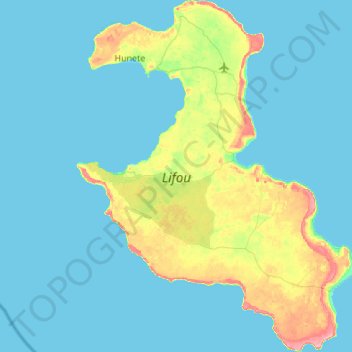 Mapa topográfico Lifou, altitude, relevo