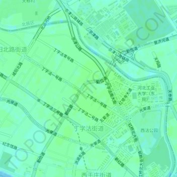 Mapa topográfico 丁字沽街道, altitude, relevo