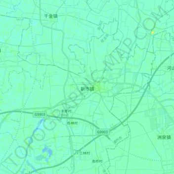 Mapa topográfico 新市镇, altitude, relevo
