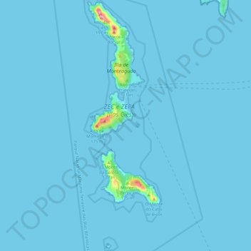 Mapa topográfico Islas Cíes, altitude, relevo