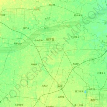 Mapa topográfico 新河县, altitude, relevo