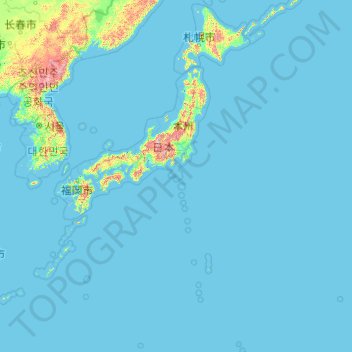 Mapa topográfico Japão, altitude, relevo