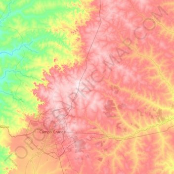 Mapa topográfico Jaraguari, altitude, relevo