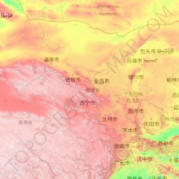 Mapa topográfico Gansu, altitude, relevo