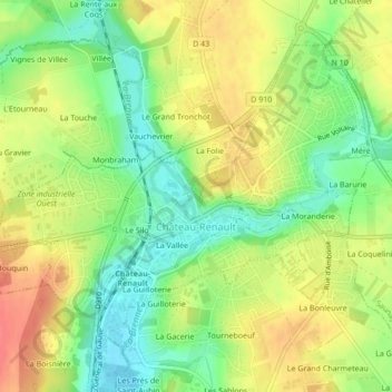 Mapa topográfico Château-Renault, altitude, relevo