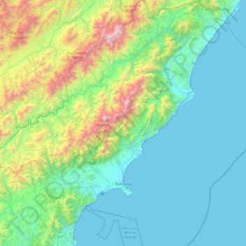 Mapa topográfico Kaikōura District, altitude, relevo