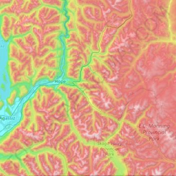 Mapa topográfico Area B (South Fraser Canyon/Sunshine Valley), altitude, relevo