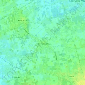 Mapa topográfico Sint-Pauwels, altitude, relevo