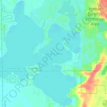 Mapa topográfico Gun Lake, altitude, relevo
