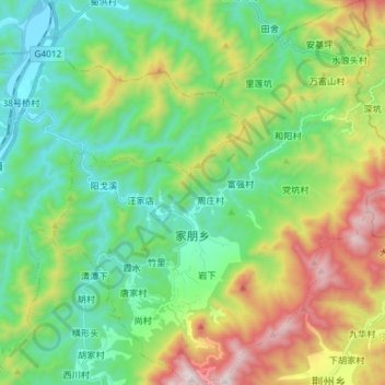 Mapa topográfico 家朋乡, altitude, relevo