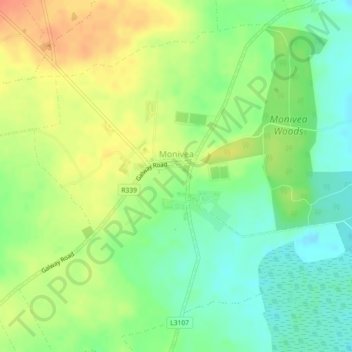 Mapa topográfico Monivea, altitude, relevo