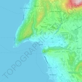 Mapa topográfico Garda, altitude, relevo