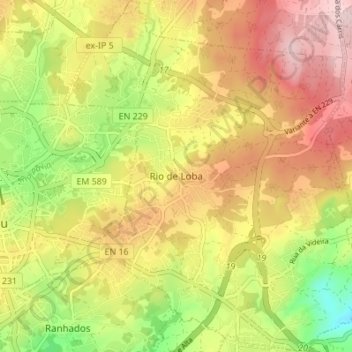 Mapa topográfico Rio de Loba, altitude, relevo