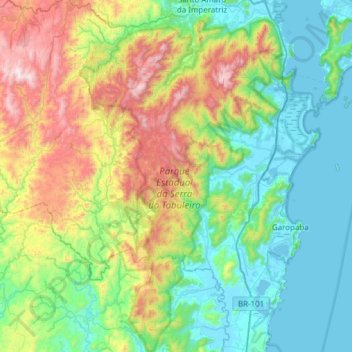 Mapa topográfico Parque Estadual da Serra do Tabuleiro, altitude, relevo