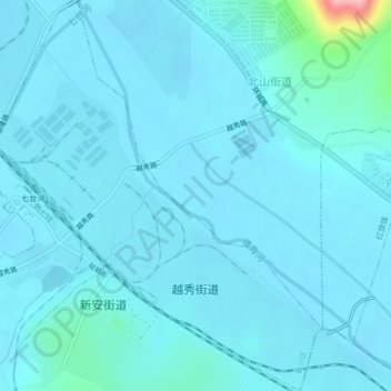 Mapa topográfico 越秀街道, altitude, relevo