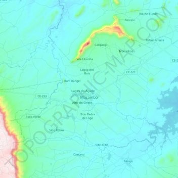 Mapa topográfico Mucambo, altitude, relevo