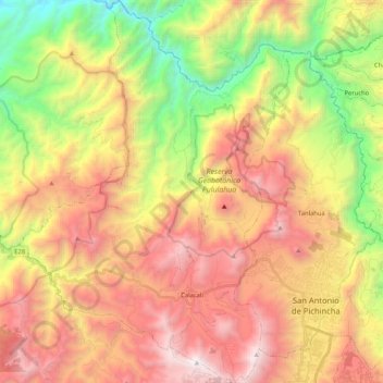 Mapa topográfico Calacali, altitude, relevo