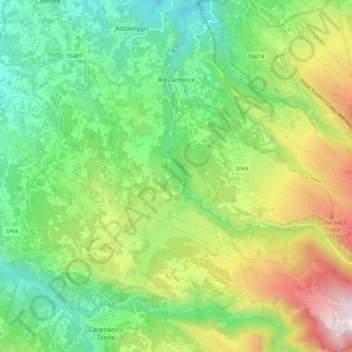 Mapa topográfico Roccamorice, altitude, relevo