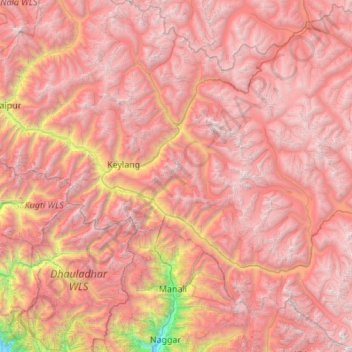 Mapa topográfico Lahul, altitude, relevo