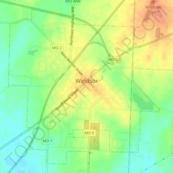 Mapa topográfico Windsor, altitude, relevo