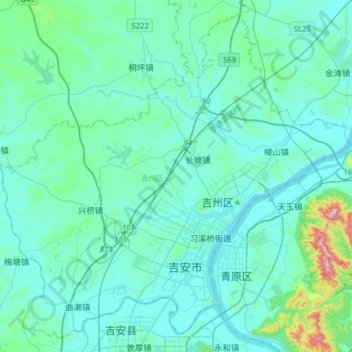 Mapa topográfico 吉州区, altitude, relevo