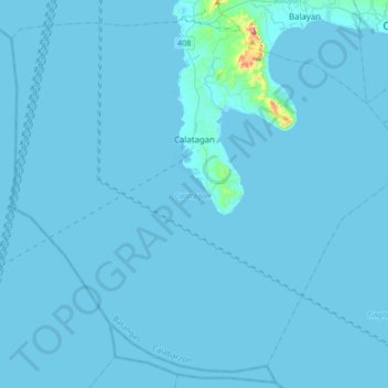 Mapa topográfico Calatagan, altitude, relevo