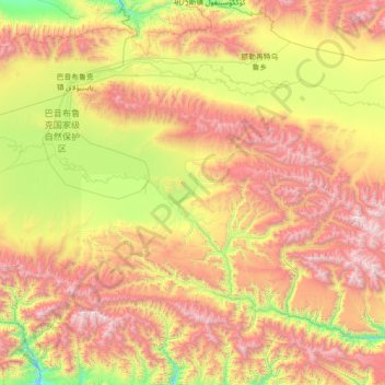 Mapa topográfico 巴音布鲁克镇, altitude, relevo