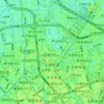 Mapa topográfico 上塘街道, altitude, relevo