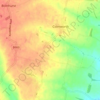 Mapa topográfico Colmworth, altitude, relevo