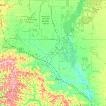 Mapa topográfico Juneau County, altitude, relevo