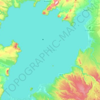 Mapa topográfico Lake Taupō, altitude, relevo