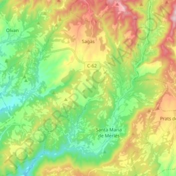 Mapa topográfico Sagàs, altitude, relevo