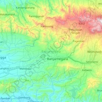 Mapa topográfico Banjarnegara, altitude, relevo