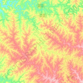 Mapa topográfico Entre-Ijuís, altitude, relevo