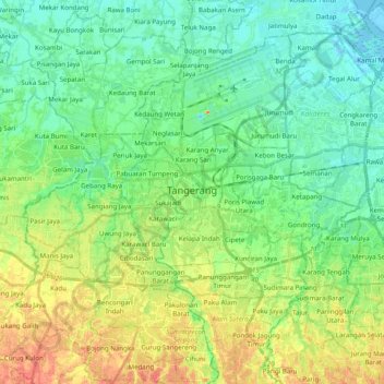 Mapa topográfico Tangerang, altitude, relevo