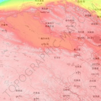 Mapa topográfico Haixi Mongol and Tibetan Autonomous Prefecture, altitude, relevo
