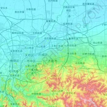 Mapa topográfico 济南高新技术产业开发区, altitude, relevo