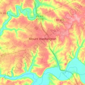 Mapa topográfico Mount Washington, altitude, relevo