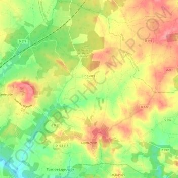 Mapa topográfico Lapouyade, altitude, relevo
