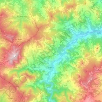 Mapa topográfico Bobbio, altitude, relevo