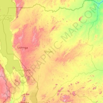 Mapa topográfico Niassa, altitude, relevo