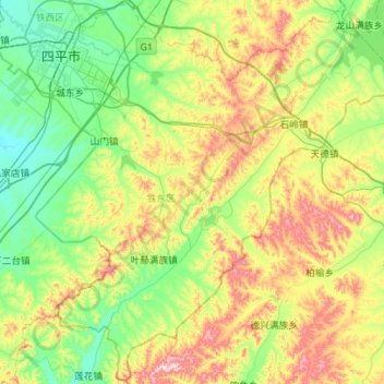 Mapa topográfico 铁东区, altitude, relevo