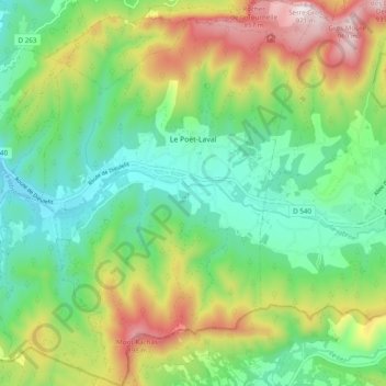 Mapa topográfico Le Poët-Laval, altitude, relevo