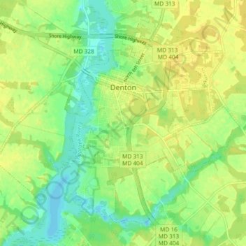 Mapa topográfico Denton, altitude, relevo
