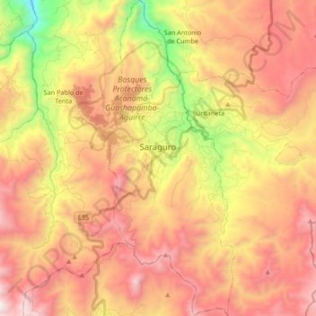 Mapa topográfico Saraguro, altitude, relevo