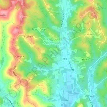 Mapa topográfico Cortandone, altitude, relevo